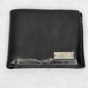 Authentic Fendi Black Leather Bi-Fold Wallet Folding Coin Pocket